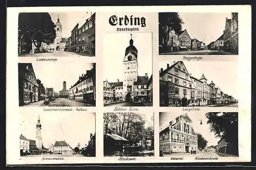 AK Erding, Landshuterstrasse, Haagerstrasse, Lange Zeile, 8 Ansichten