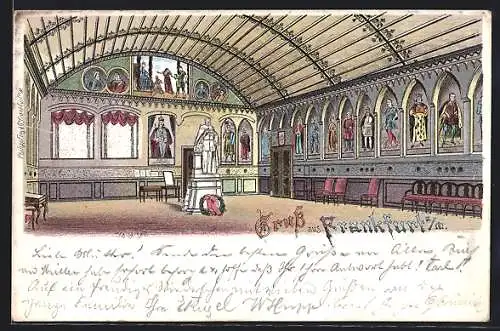 Lithographie Alt-Frankfurt, Kaisersaal im Römer