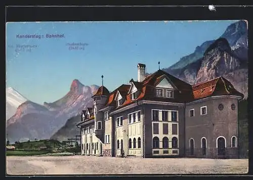 AK Kandersteg, Bahnhof mit Rinderhorn und Daubenhorn