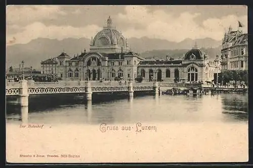 AK Luzern, Der Bahnhof vom Fluss aus