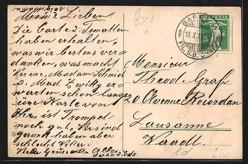 AK Basel, Auto und Pferdekutsche vor dem Bundesbahnhof