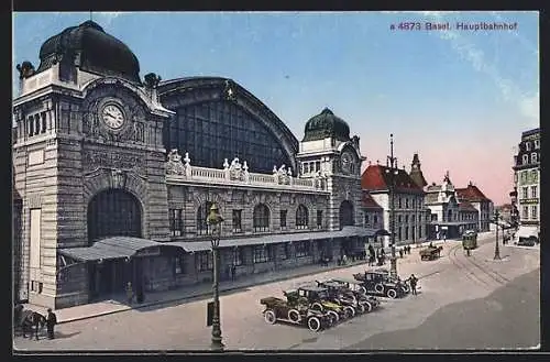 AK Basel, Strassenbahn vor dem Hauptbahnhof