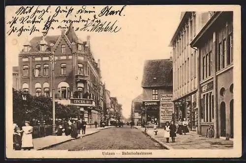 AK Uelzen, Bahnhofstrasse mit Central Hotel