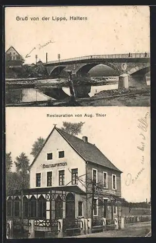 AK Haltern, Restaurant von August Thier, Brücke über der Lippe
