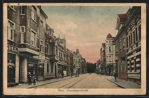 AK Moers, Hombergerstrasse mit Geschäften
