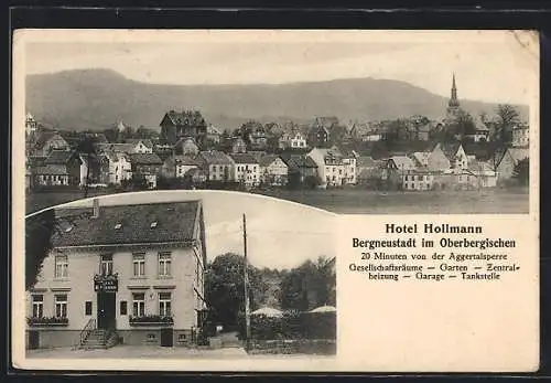 AK Bergneustadt im Oberbergischen, Ortsansicht mit Bergen, Hotel Hollmann