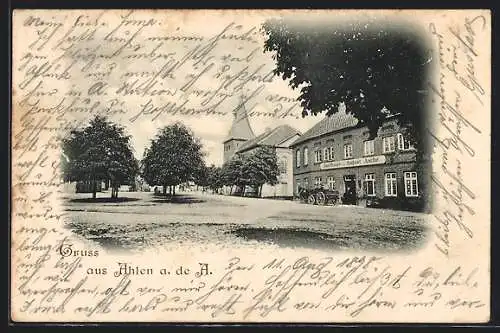 AK Ahlden a. d. A., Gasthaus von August Asche mit Kutsche
