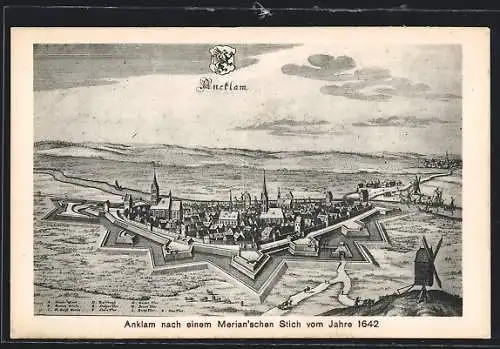AK Anklam, Stadt im Jahr 1642 nach einem Stich von Merian