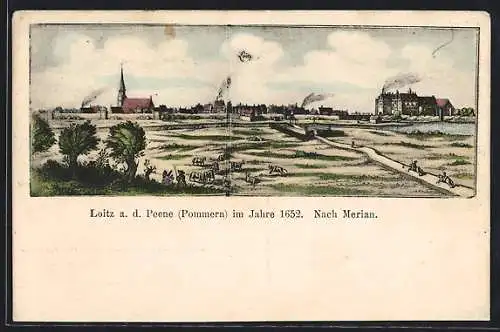 AK Loitz a. d. Peene, Stadt im Jahr 1652 nach Merian