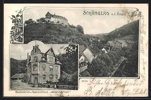 AK Schönberg a. d. Bergstrasse, Restaurant zur Herrenmühle Heinrichspahn, Ortspartie