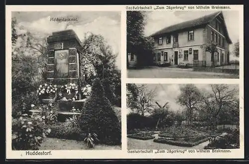 AK Huddestorf, Gasthaus Zum Jägerkrug, Garten, Heldendenkmal
