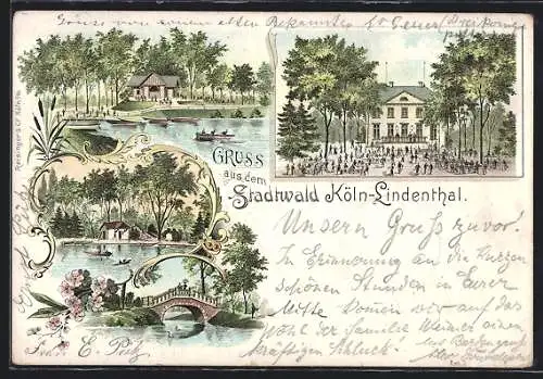 Lithographie Köln-Lindenthal, Gasthaus Stadtwald, Boote