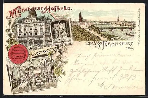 Lithographie Frankfurt a. Main, Restaurant und Speisesaal Münchner Hofbräu