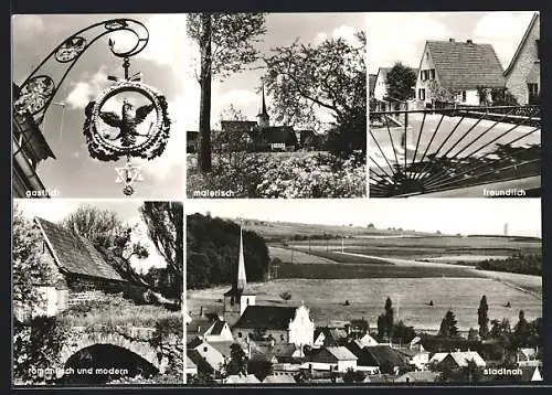 AK Poppenhausen / Unterfranken, Gasthaus, Ortsansicht mit Kirche