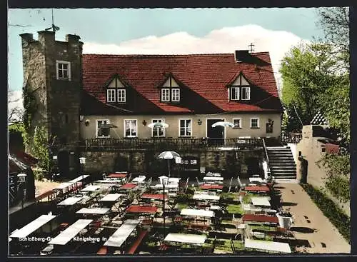 AK Königsberg in Bayern, Schlossberg-Gaststätte mit Terrasse