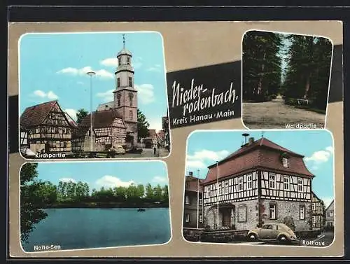 AK Niederrodenbach /Main, Rathaus, VW Käfer, Kirche, Nolte-See