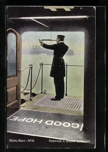 AK Royal Navy, Keeping a Sharp Lookout, Britischer Marineoffizier