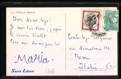 Künstler-AK Passagierschiff S.S. Stella Maris in voller Fahrt
