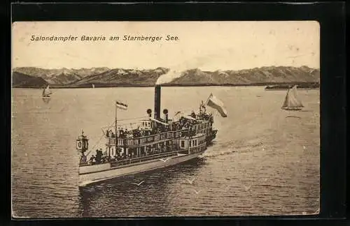 Künstler-AK Starnberger See, Salondampfer Bavaria in Fahrt