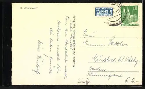 AK Passagierschiff Rheinland in Fahrt