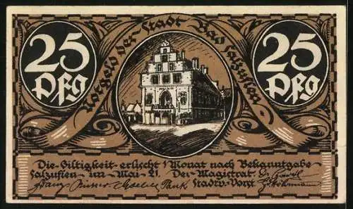 Notgeld Bad Salzuflen 1921, 25 Pfennig, Rathaus und Schmied