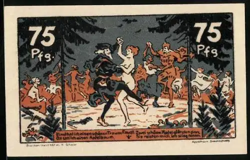 Notgeld Brocken 1921, 75 Pfennig, Faust und Mephistopheles beim Hexentanz