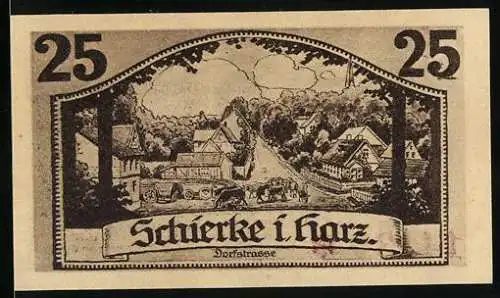 Notgeld Schierke /Oberharz 1921, 25 Pfennig, Szene aus Goethe`s Faust, Dorfstrasse