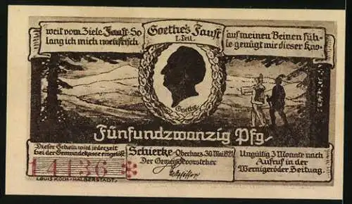 Notgeld Schierke /Oberharz 1921, 25 Pfennig, Szene aus Goethe`s Faust, Dorfstrasse