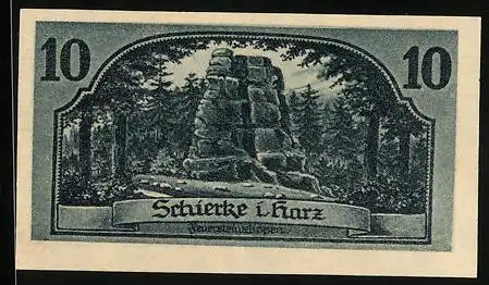 Notgeld Schierke /Oberharz 1921, 10 Pfennig, Feuersteinklippen