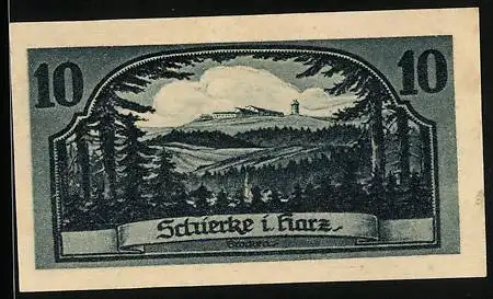 Notgeld Schierke /Oberharz 1921, 10 Pfennig, Der Brocken