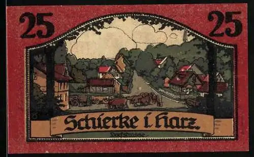 Notgeld Schierke i. Harz 1921, 25 Pfennig, Kuhherde auf der Dorfstrasse