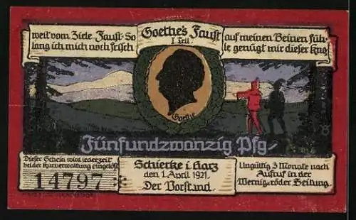 Notgeld Schierke i. Harz 1921, 25 Pfennig, Kuhherde auf der Dorfstrasse