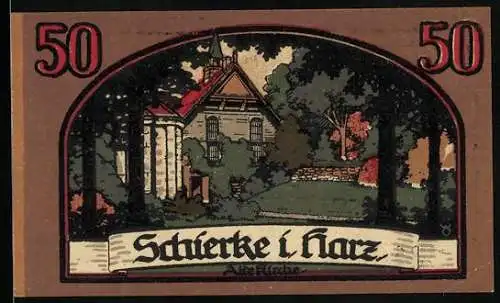 Notgeld Schierke i. Harz 1921, 50 Pfennig, Die alte Kirche