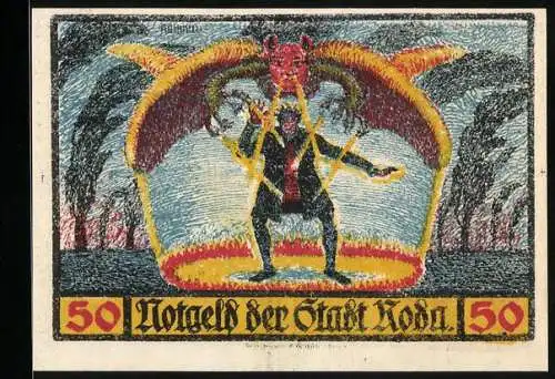 Notgeld Roda 1921, 50 Pfennig, Dr. Faustus beschwört den Teufel