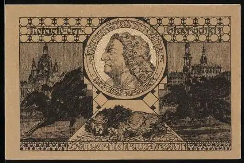 Notgeld Schleiz 1921, 50 Pfennig, Johann Friedrich Böttger, Reiter vor der Stadt