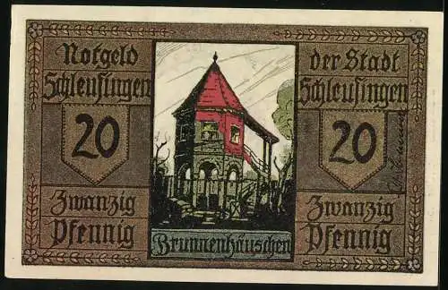 Notgeld Schleusingen, 20 Pfennig, Das Brunnenhäuschen