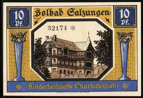 Notgeld Bad Salzungen 1921, 10 Pfennig, Die Kinderheilstätte Charlottenhall