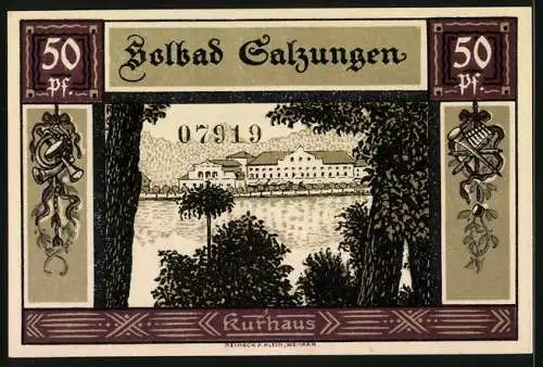 Notgeld Bad Salzungen 1921, 50 Pfennig, Blick zum Kurhaus