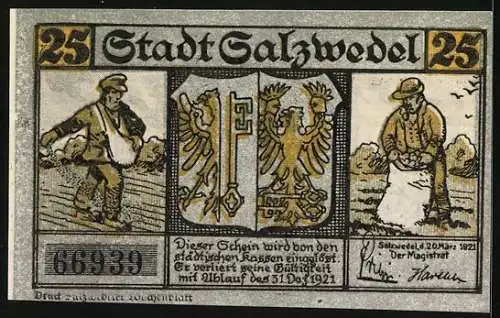 Notgeld Salzwedel 1921, 25 Pfennig, Silberpfennig des Markgrafen Otto II.