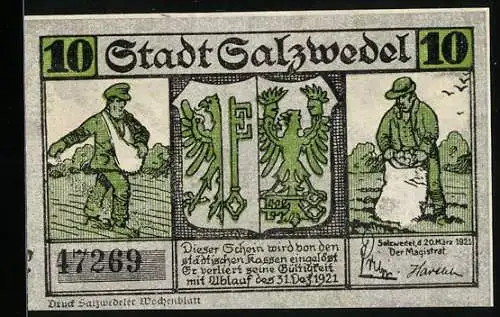 Notgeld Salzwedel 1921, 10 Pfennig, Partie an der Burg