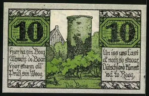 Notgeld Salzwedel 1921, 10 Pfennig, Partie an der Burg