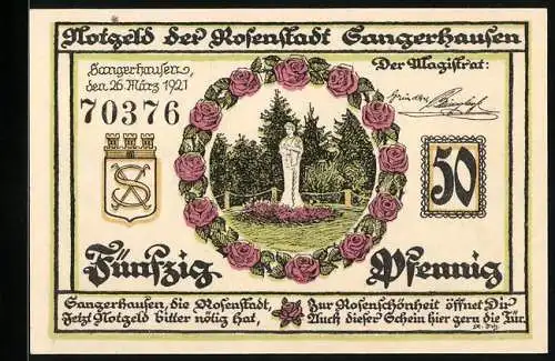 Notgeld Sangerhausen 1921, 50 Pfennig, Brunnen und Rathaus