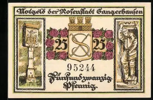 Notgeld Sangerhausen 1921, 25 Pfennig, Brunnen und Jakobsturm