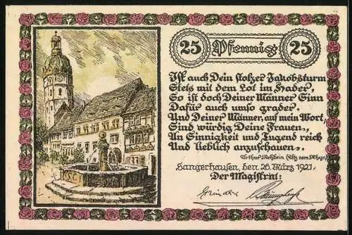 Notgeld Sangerhausen 1921, 25 Pfennig, Brunnen und Jakobsturm