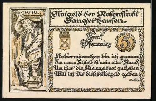 Notgeld Sangerhausen 1921, 5 Pfennig, Jakobturm und Kirche