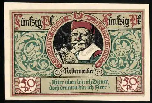 Notgeld Rothenburg 1921, 50 Pfennig, Kellermeister mit Bierkrug