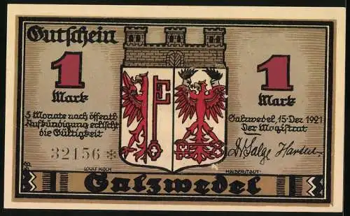 Notgeld Salzwedel 1921, 1 Mark, Probstei, Stadtwappen