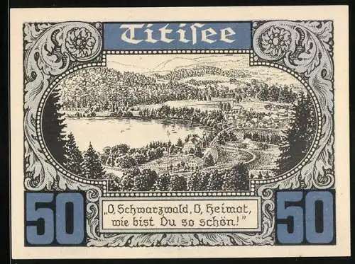 Notgeld St. Blasien / Schwarzwald, 50 Pfennig, Ansicht vom Titisee