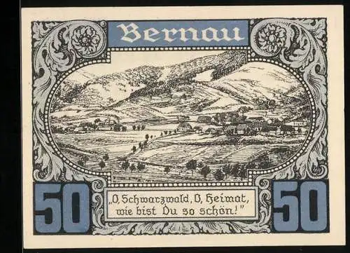 Notgeld St. Blasien / Schwarzwald, 50 Pfennig, Ansicht von Bernau