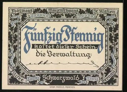 Notgeld St. Blasien / Schwarzwald, 50 Pfennig, Ansicht von Bernau